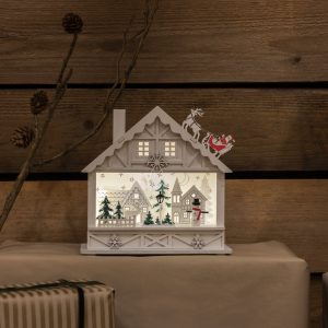 Konstsmide: Wooden House with Father Christmas Scene LED